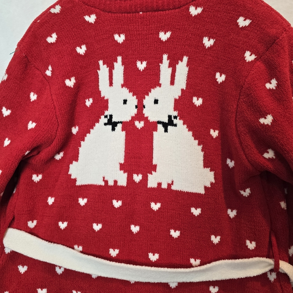 NWT Betsey Johnson Cozy Chenille Sweater Robe Hearts Rabbits MED